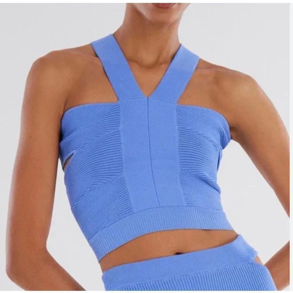 NWT BCBGMAXAZRIA Sidney Halter Top In Persian Blue- size s